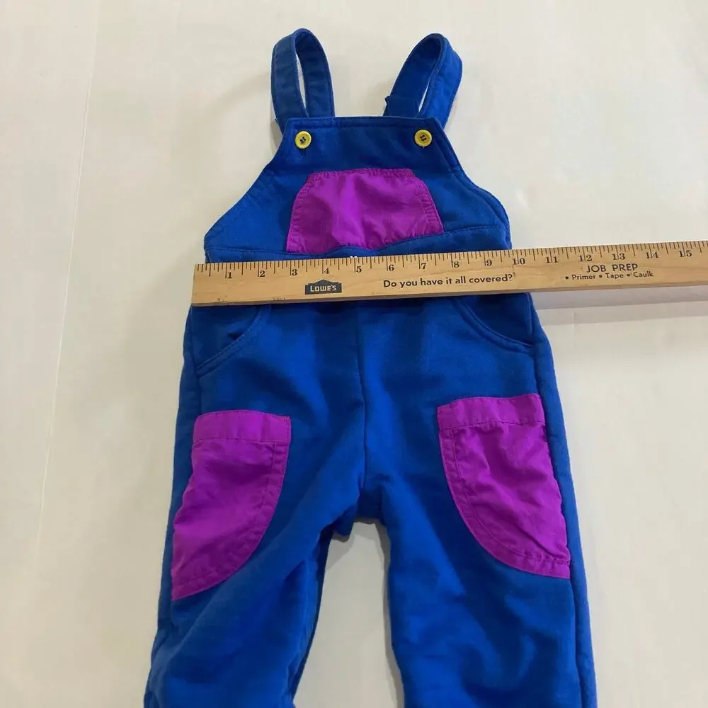 Vintage 90s OshKosh Toddler 24 Months Soft Overalls Blue & Purple Color Block